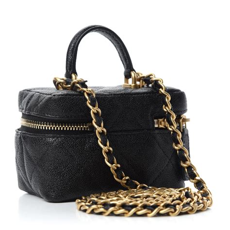 chanel caviar quilted mini top handle vanity with chain black|Chanel Vanity Cases .